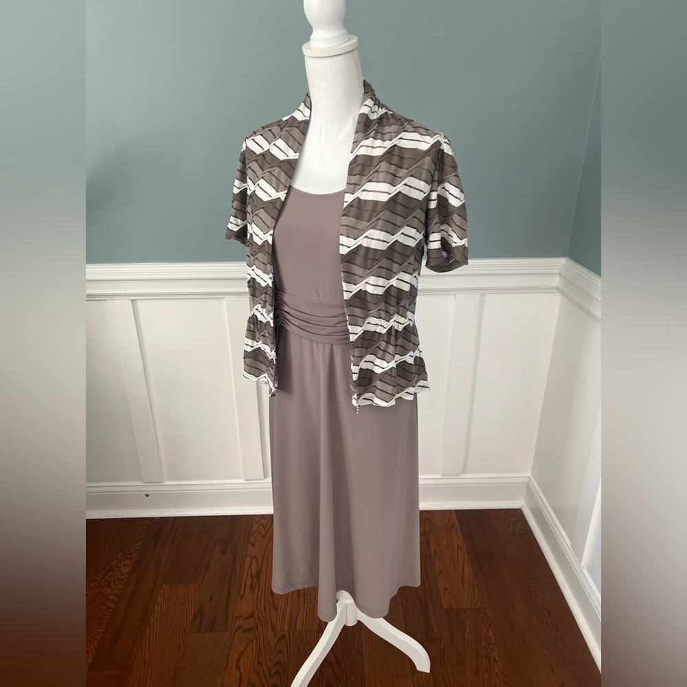 Women’s 2 piece dress. Taupe colored dress with matching jacket.